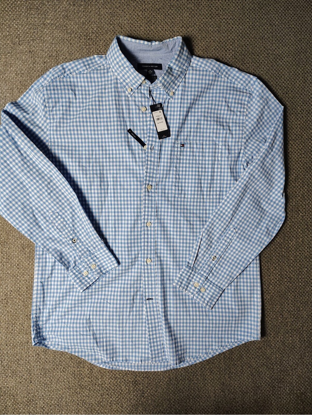 NWT Tommy Hilfiger XL Blue White Gingham Check Long Sleeve Button Down Shirt